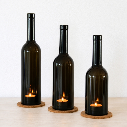 Windlicht aus Rotweinflaschen 3er Set